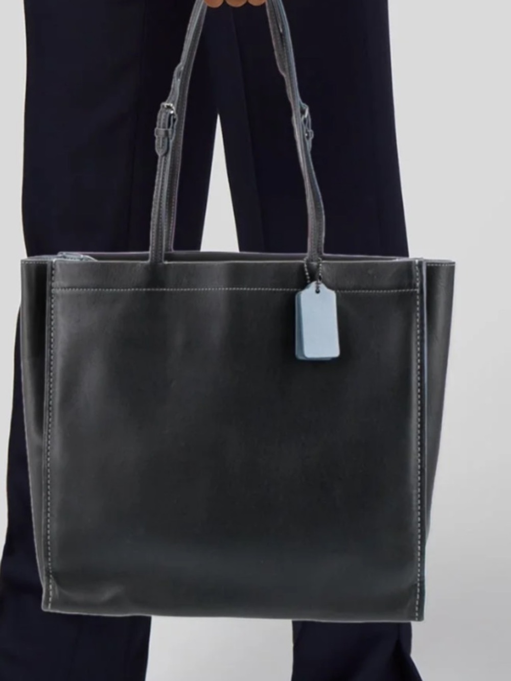 Coach Leather Tote Bag Black Structured Minimalist Work Bag Shoulder Bag - Picture 7 of 16